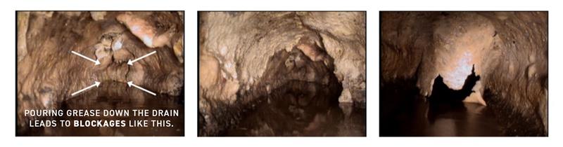 Pouring grease down the drain leads to blockages that could cause serious problems such as sewer backups. 