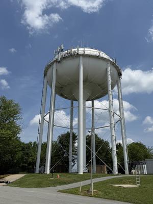The Brink Elevated Tank currently shows signs of weathering and corrosion. 