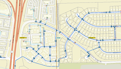 map showing watter main redundancy across two zones