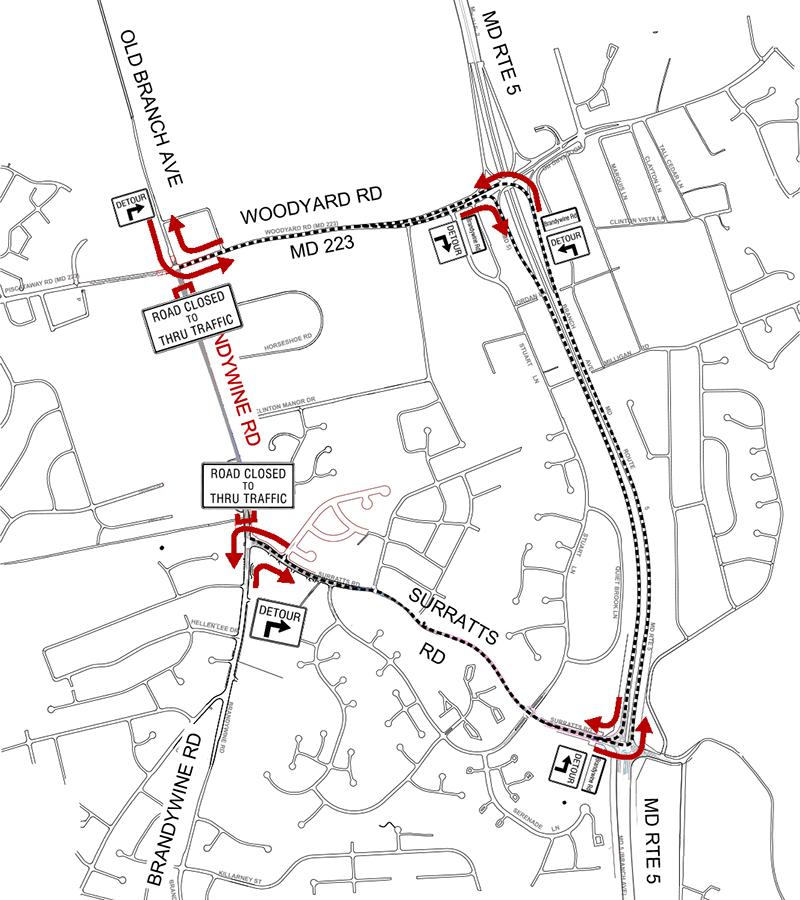 This map details ways to get around the temporary closure on Brandywine Road. The webpage where this map is located provides detailed directions on how to use these detours. 