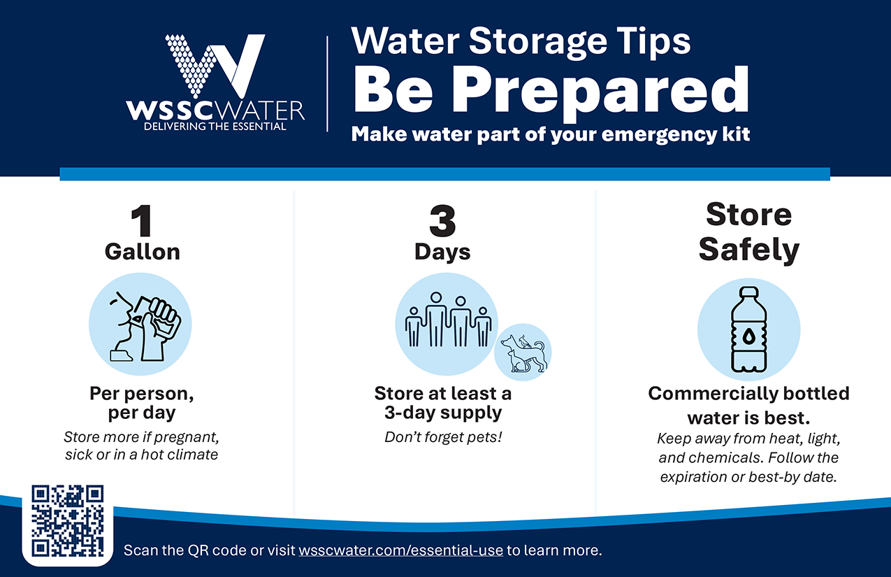 Be Prepared: Water Storage Tips. Access the text alternative page for the full text of this infographic.