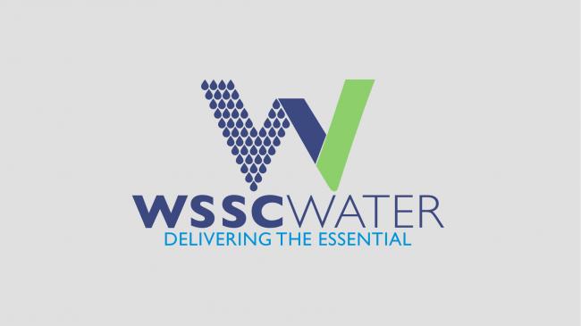 W Logo with waterdrops and WSSC Water Delivering the essential tag line  on top of grey backgroun