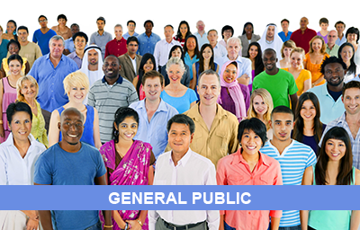 "General Public" text over a crowd of diverse people representing the public