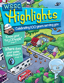 2018 Annual Report cover featuring cartoon drawings of a neighborhood and magazine style title and section headers