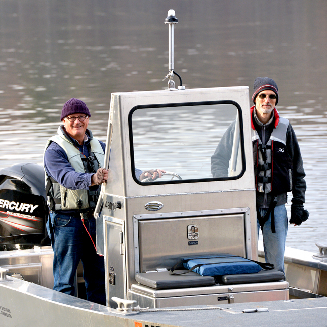 Environmental scientists testing the source water