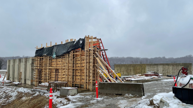 The last section of wall being formed up at the Cake Storage Facility