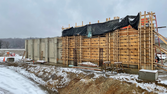 The last section of wall being formed up at the Cake Storage Facility