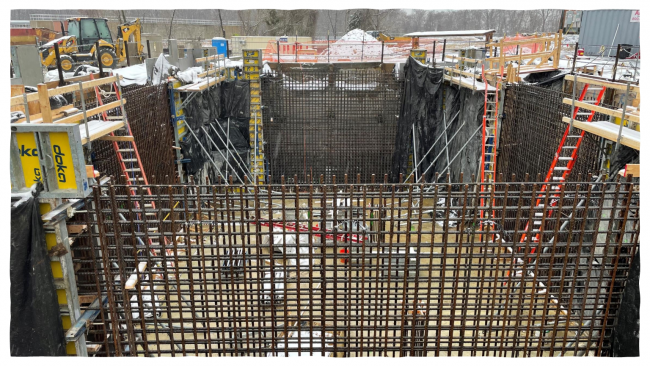 the rebar for the walls about to be poured in the Cake Receiving pit