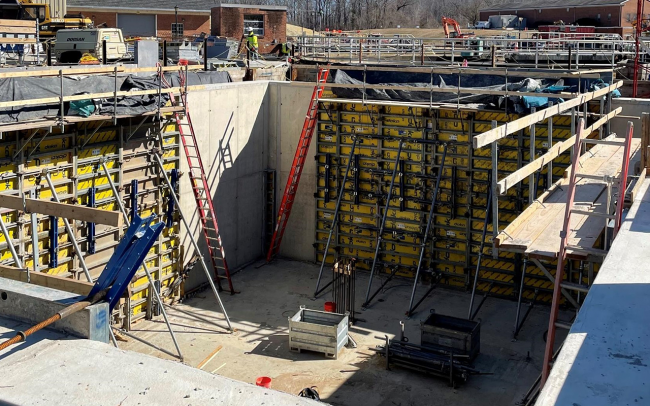 The last of the concrete walls are ready to pour in the Cake Receiving Facility.  