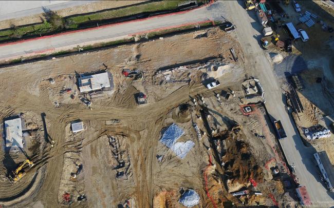 At the top center of this photo is the foundation for what will be the Gas Storage Bubble, which will be another very distinctive structure.  
