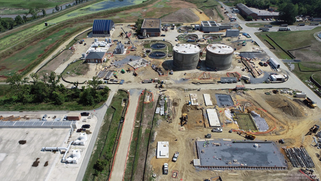 Lower right is the Combined Heat & Power area where excavation and the slabs being poured to support the gas treatment equipment, the boilers and the generators.