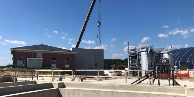 installation of the precast wall panels at the Solids Building