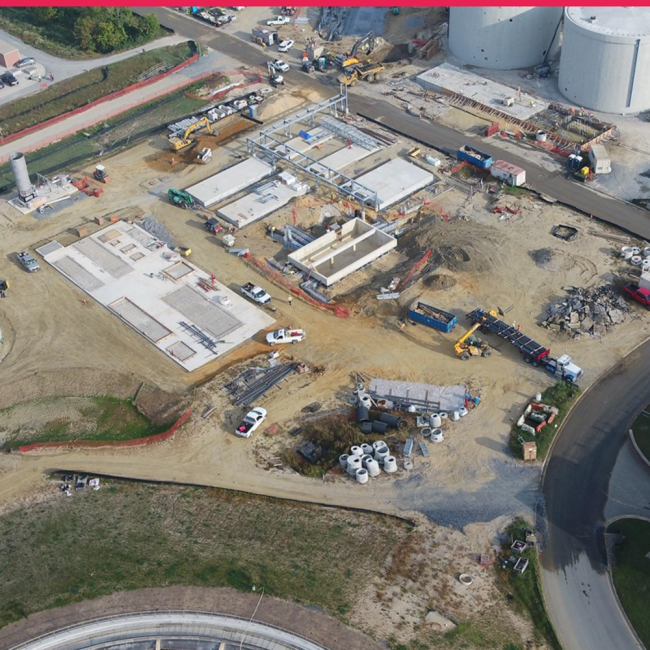 Foundation for the Gas Storage Facility is in place.  Next to it is the slab for the Gas Treatment Facility