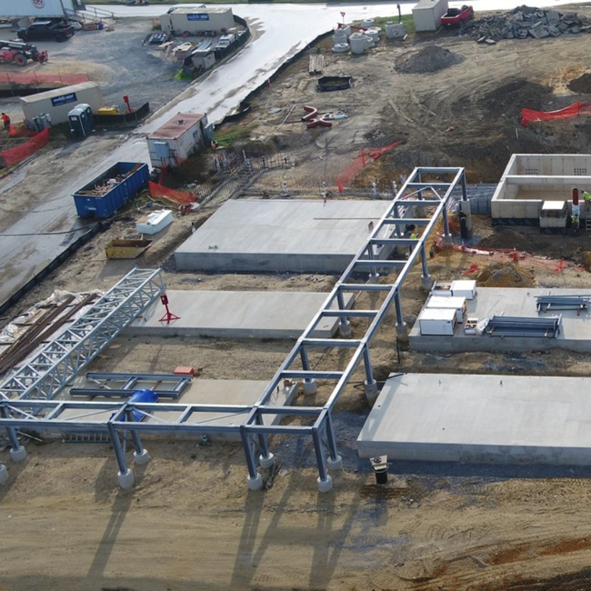 Aerial Pipe Rack between the generator and boiler pads