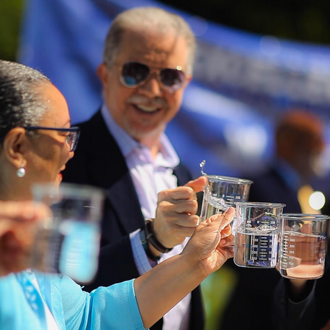 L to R – Grunley Construction Company VP of Operations Bill Six, WSSC Water Commission Chairman Fausto Bayonet, Maryland Department of the Environment (MDE) Deputy Secretary Suzanne Dorsey, WSSC Water General Manager and CEO Carla Reid