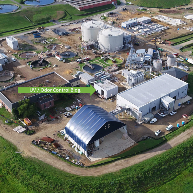 The most significant new construction this month is the UV (ultraviolet treatment) / Odor Control Building.  The pre-fabricated walls were erected this month.