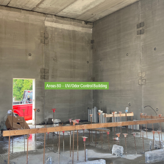 This is inside the new UV/Odor Control Building.  The precast wall panels went up this last month. 