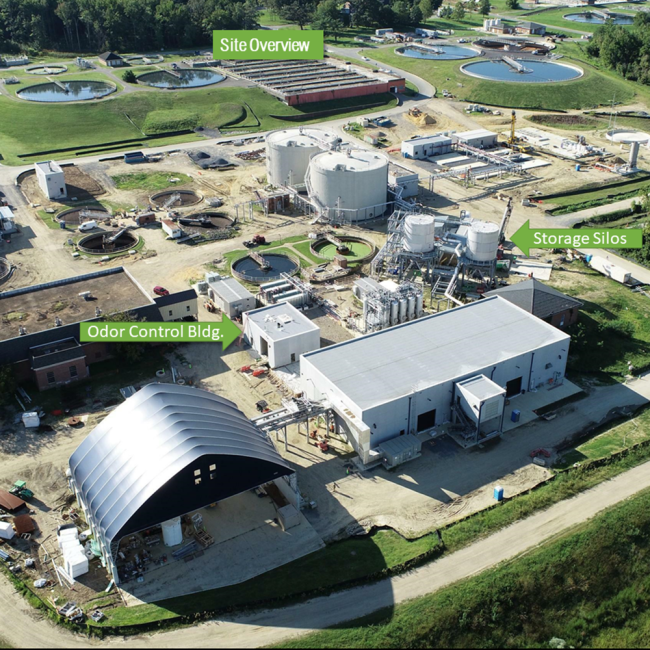 Both of the Storage Silos at the Cake Receiving Facility are now in their final location.  The roof on the Odor Control Building has been completed.