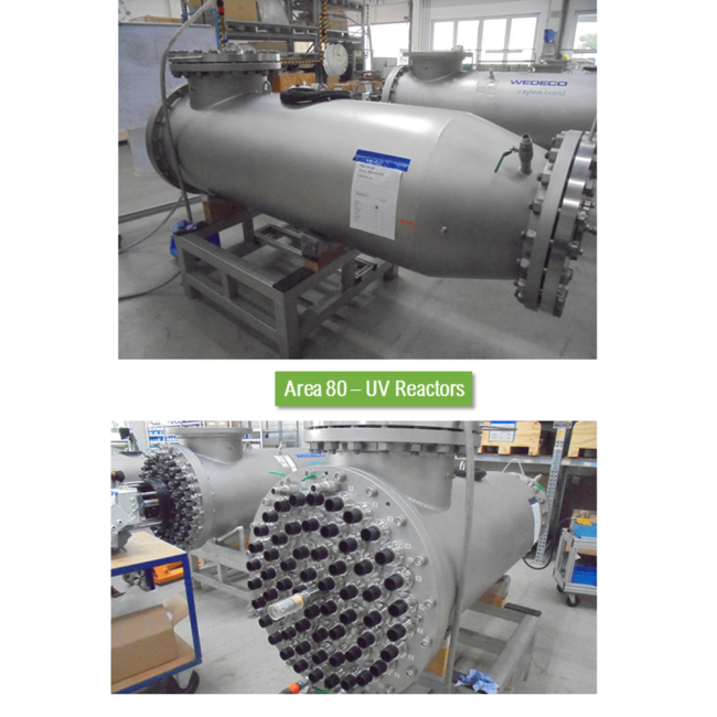 The process water used in the Thermal Hydrolysis/Anaerobic Digestion process has strict disinfection requirements.  This Ultraviolet disinfection equipment is used for that purpose.