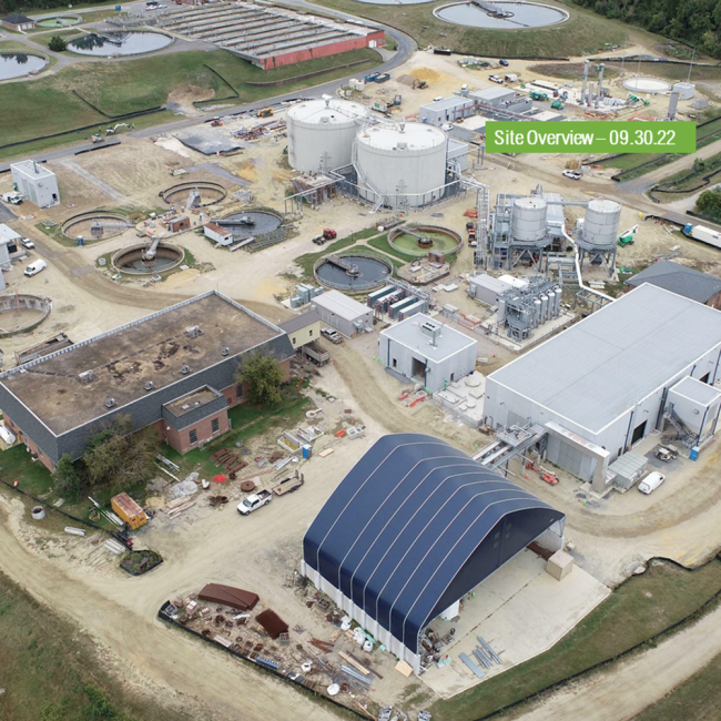 Aerial photo of the Bioenergy Site, the roads around the site have been rough-graded while other areas have been graded to their final elevations.