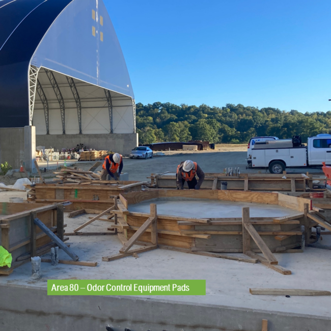 Workers here are constructing the foundation pads for the Odor Control equipment that will be delivered to the site later this month.
