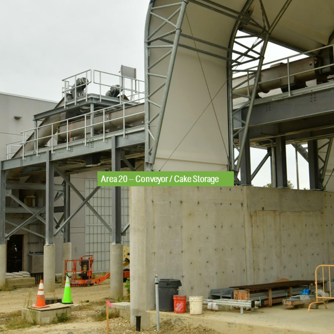 This is the conveyor between the Solids Building and the Final Cake Storage Facility.  Work on the conveyor equipment is nearing completion.