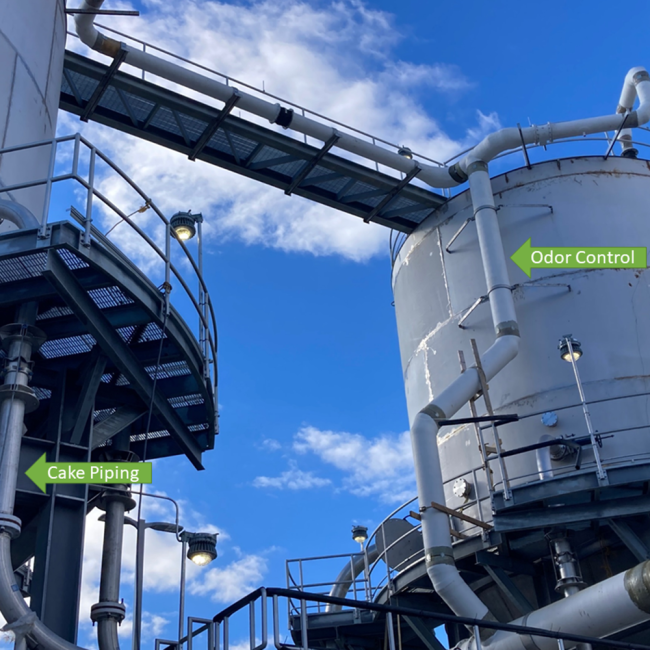 White Ductwork is for odor control, steel piping takes solids for thermal hydrolysis processing