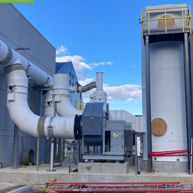 This is the odor control ductwork, blower and scrubber next to the Solids Building.