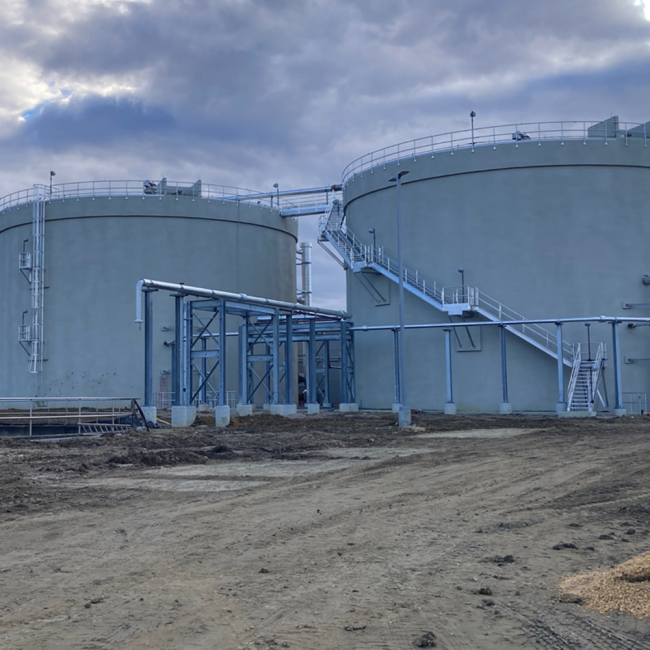 Current view of the Anaerobic Digesters and the ongoing pipework installation.