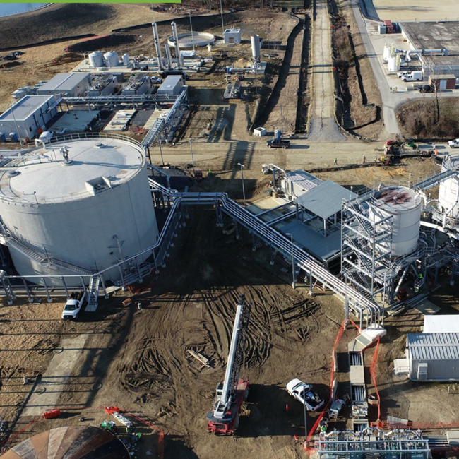 Overhead view of the Cake Receiving Facility and associated pipe network.