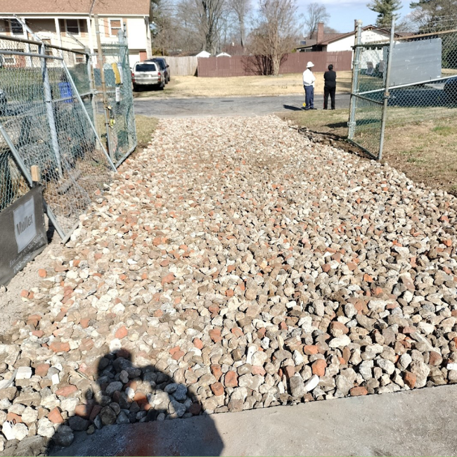 Stabilized Construction Entrance - This will provide a stable entrance/exit, that will clean vehicle tires to help keep the road clean of mud and sediments.