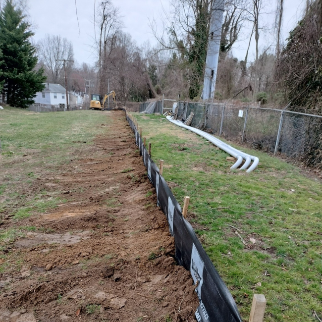 2.	Installation of Silt Fence The entire construction site perimeter is wrapped in silt fence it will prevent soil and sediment from running off site into the road or adjacent properties during rain events. 