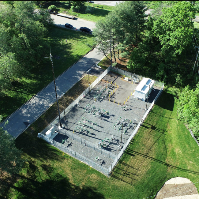 Aerial photo of the Washington Gas Mini-Gate facility.  Located at the entrance to the Piscataway WRRF, this facility is our link to the natural gas network.