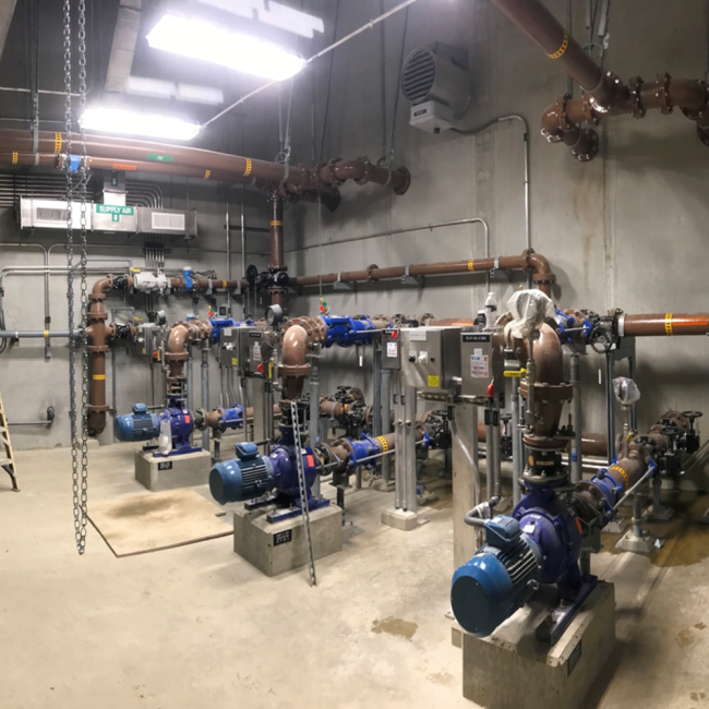 New pumps and pipework connections at the Pumping Station adjacent the Sidestream Treatment Facility.