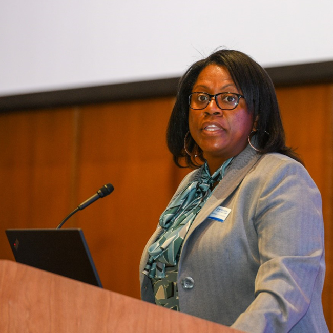 Chief Procurement Officer, Caprecia Poole-Williams going presenting upcoming projects for the Procurement Office.