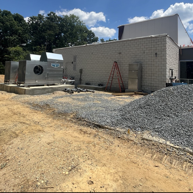 Northwest elevation of new expansion showing cooling tower