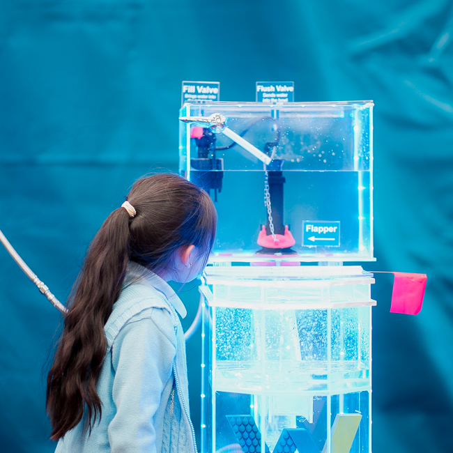 Visual of Toilet Flushing process - student looking on