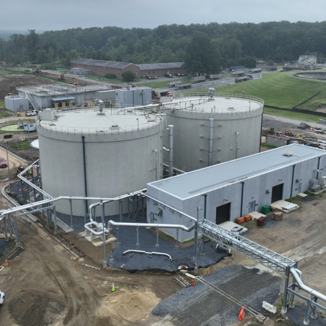 Aerial view of the Digesters and the Digester Control Building.