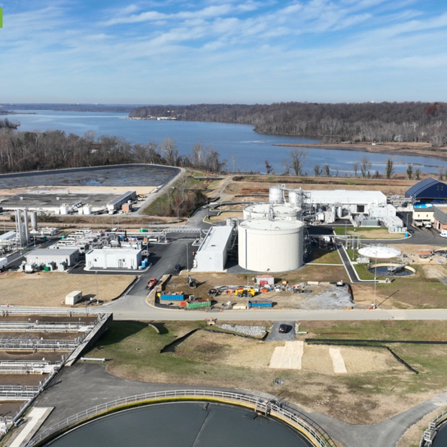 Aerial photo facing west with Piscataway Creek in the background.