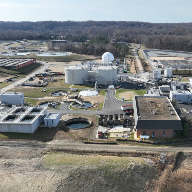 Aerial photo facing south.  The last of the paving work for this year has been completed and will resume in the Spring.  The site has been final graded and most of the grassed areas have been planted.