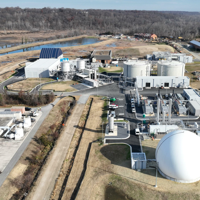 Site overview facing north.  The Combined Heat & Power (boilers, generators, gas cleaning equipment and storage) is in the foreground.