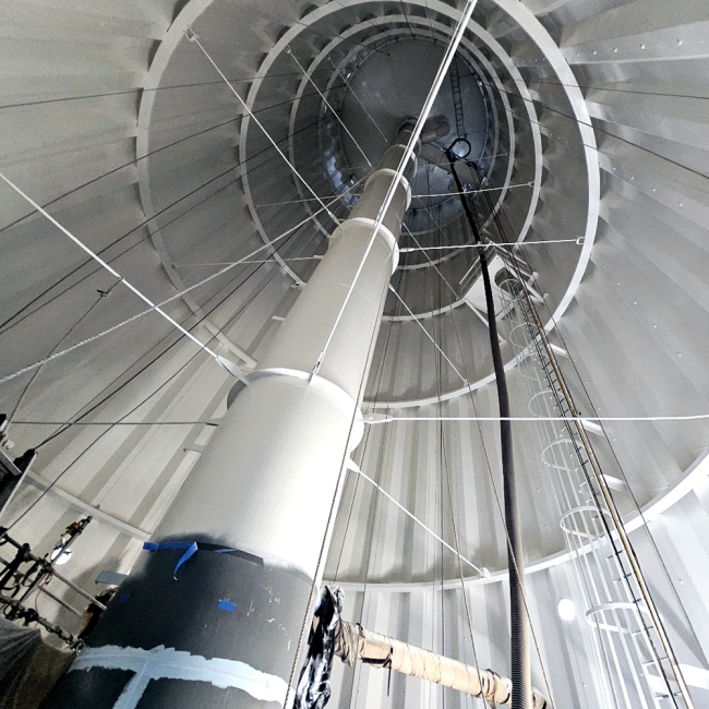 The interior dry area of the tank and fluted column finish coat of the new epoxy coating.  