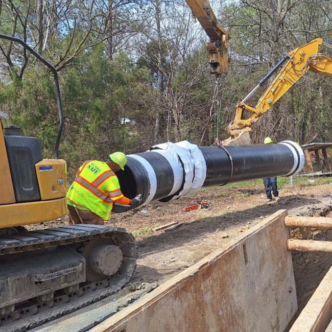 water main lifted into place