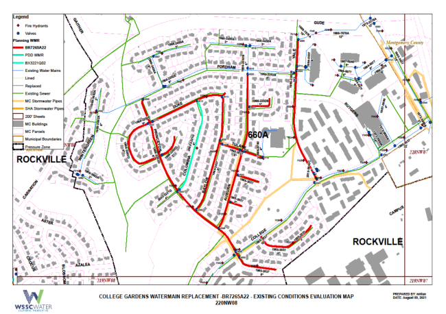 Water main replacement map showing existing coditions
