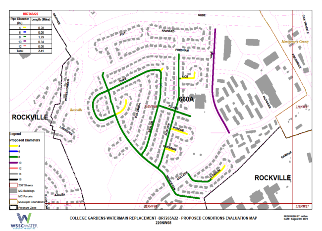 water main replacement map showing proposed conditions