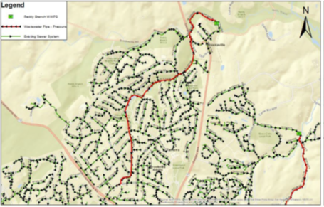 sewer service map for Reddy Branch Wastewater Pumping Station and pressure mains