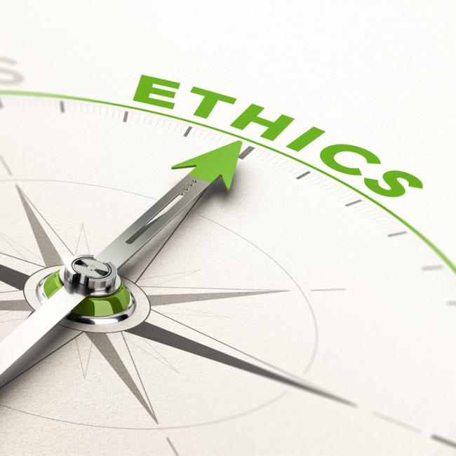 Compass arrow pointing to the word Ethics