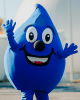 Closeup of WSSC Water mascot, Willy Water, waving with both hands.